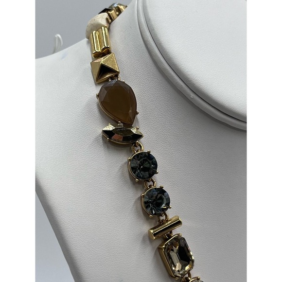 J. Crew Factory Natural Stone Rhinestone Parade Gold Tone Necklace - Picture 16 of 16